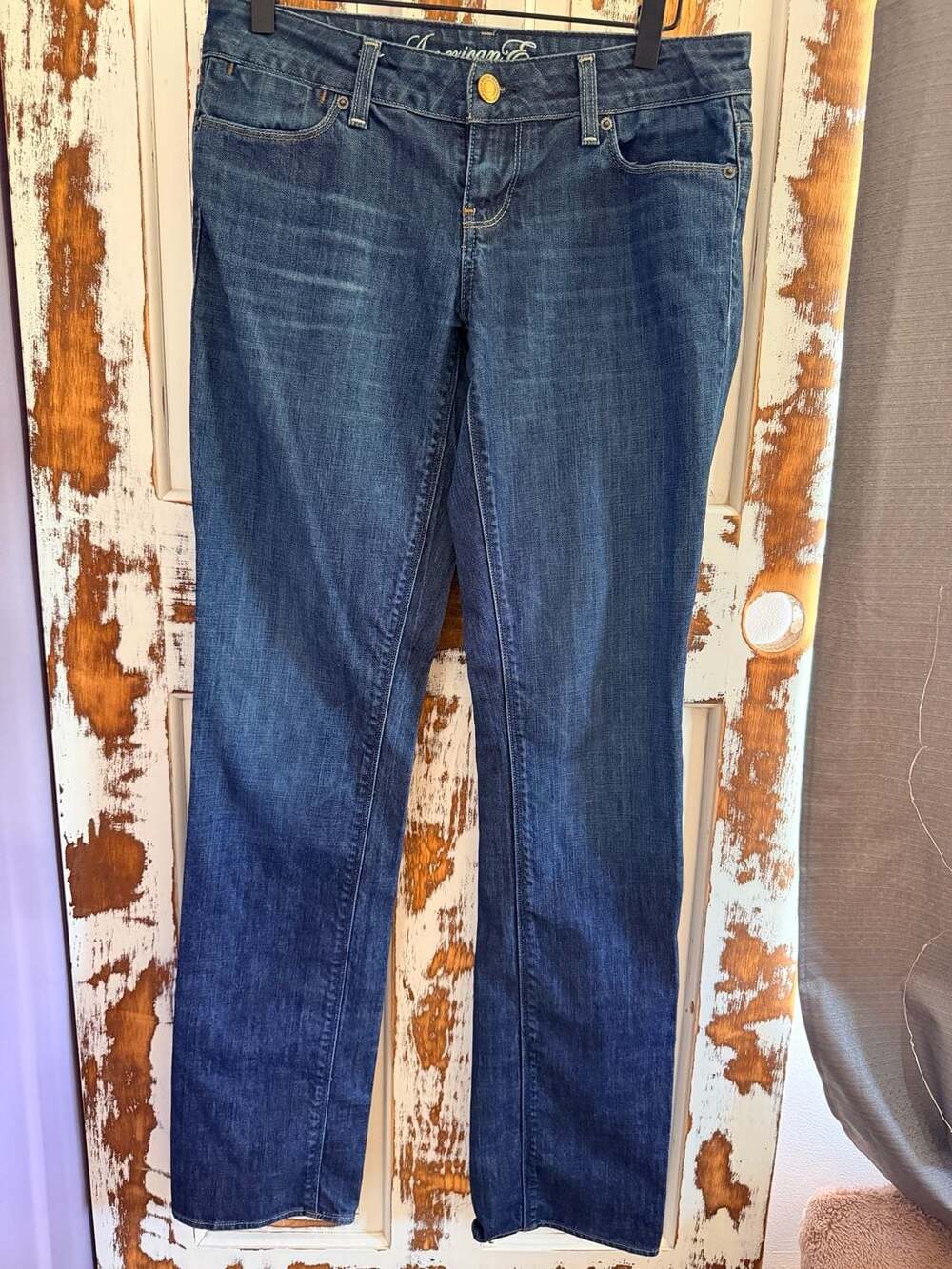 American Eagle Y2K Mobwife Normcore 77 Straight Dark Wash Jeans Size 4 Long
